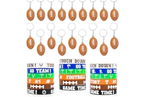 MALLMALL6 36Pcs Football Silicone Bracelets and Keychains Kit Sport Game Time Motivational Wristbands Rubber Key chain Unisex Birthday Party Favors School Carnival Reward for Teen Award GiftFillers