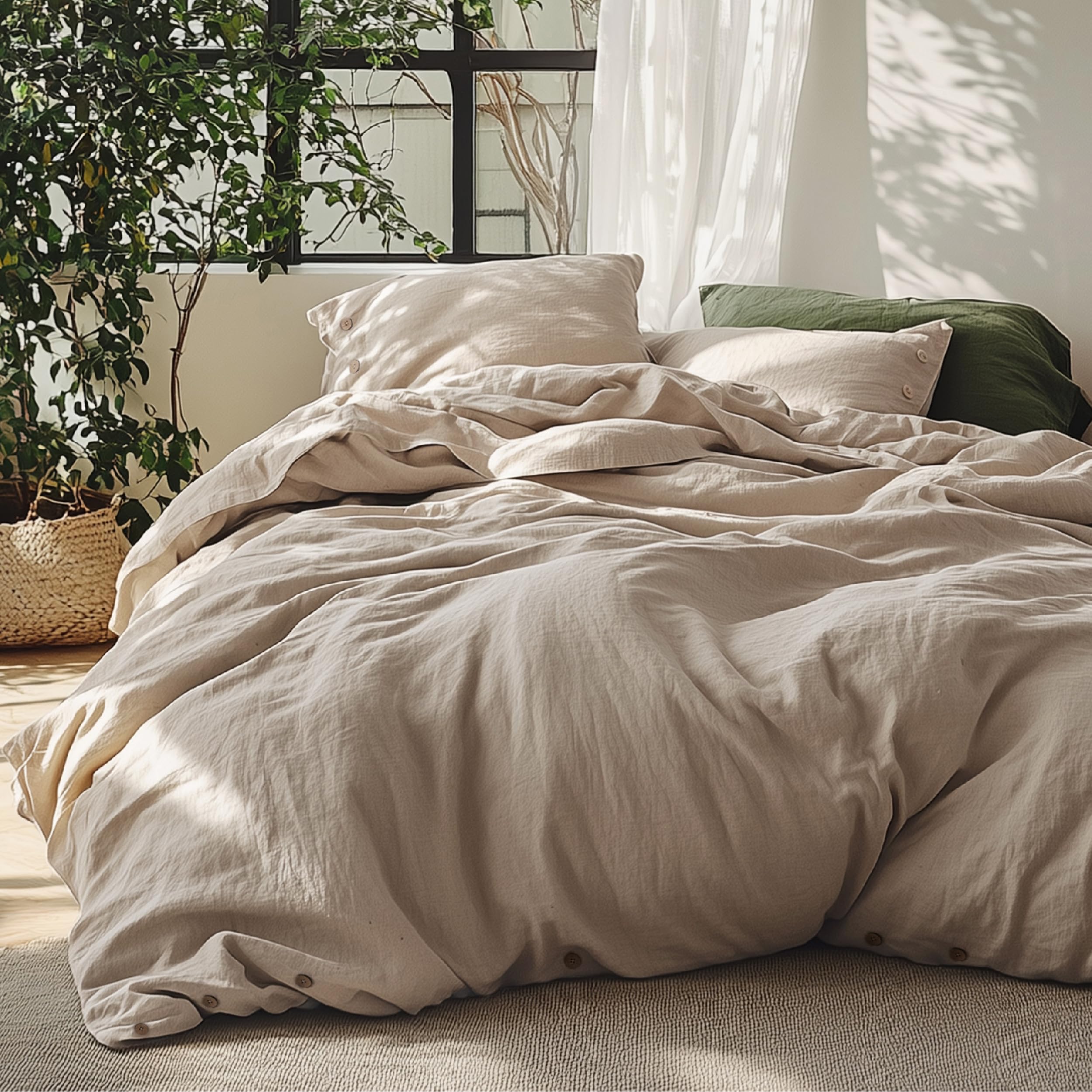 Photo 1 of Bedsure Linen Duvet Cover King Size - Linen Cotton Blend Bedding Set, Soft & Cozy, 3 Pieces, 1 Duvet Cover 104x90 Inches and 2 Pillowcases, Warm Tan Color Cooling Bedding, Comforter Sold Separately