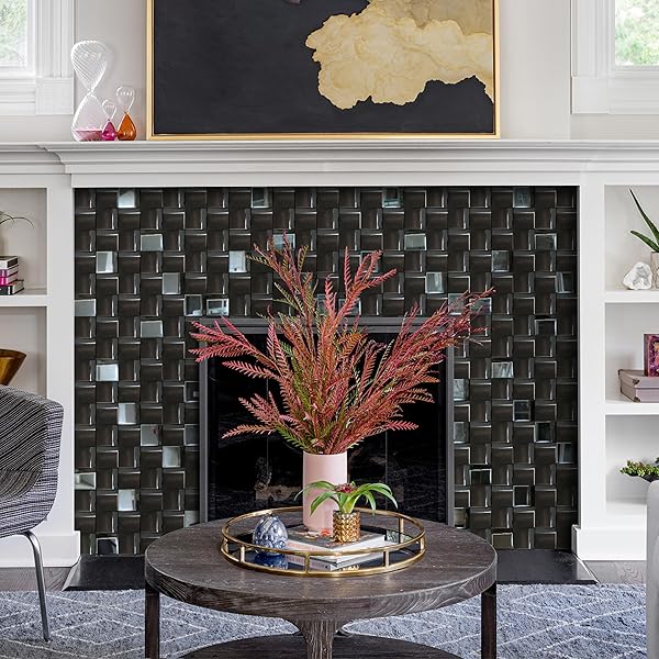 ELEPHANTILE 5 SHEETS BLACK TILES METAL MOSAIC WALL BACKSPLASH TILE 3D WALL PANELS [5 SQ.FEET]