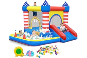 Culaluva Inflatable Bounce House: Bouncer Bouncy Castle 5 in 1 with Ball Pit & Slide for Kids Aged 3-8 - with 370W Blower & Storage Bag - Indoor Outdoor Play Stripes Style