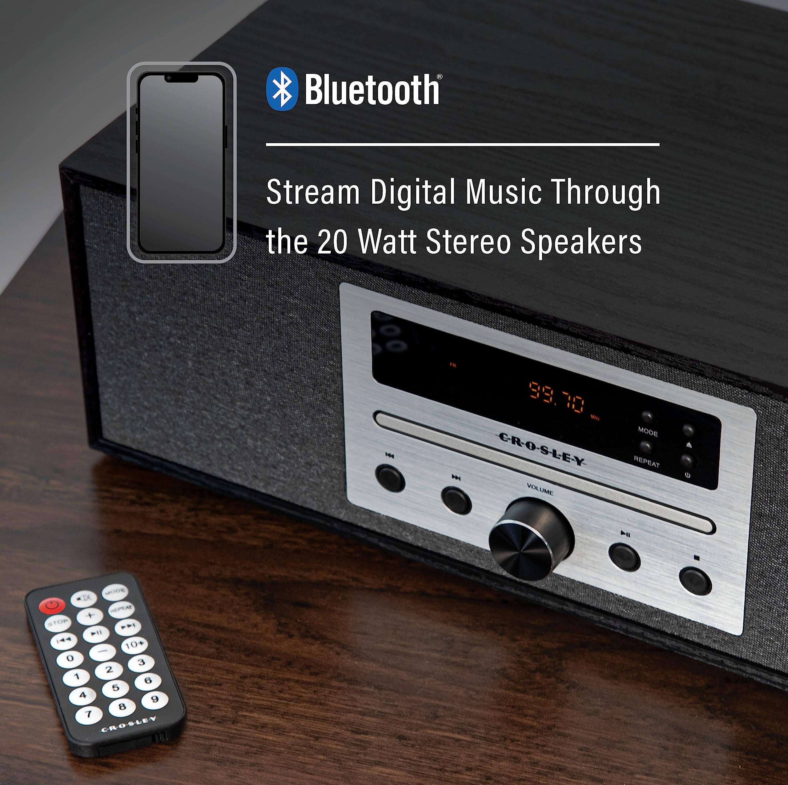 Crosley CR3504A-BK Finn Bluetooth FM Radio and CD Player, Black