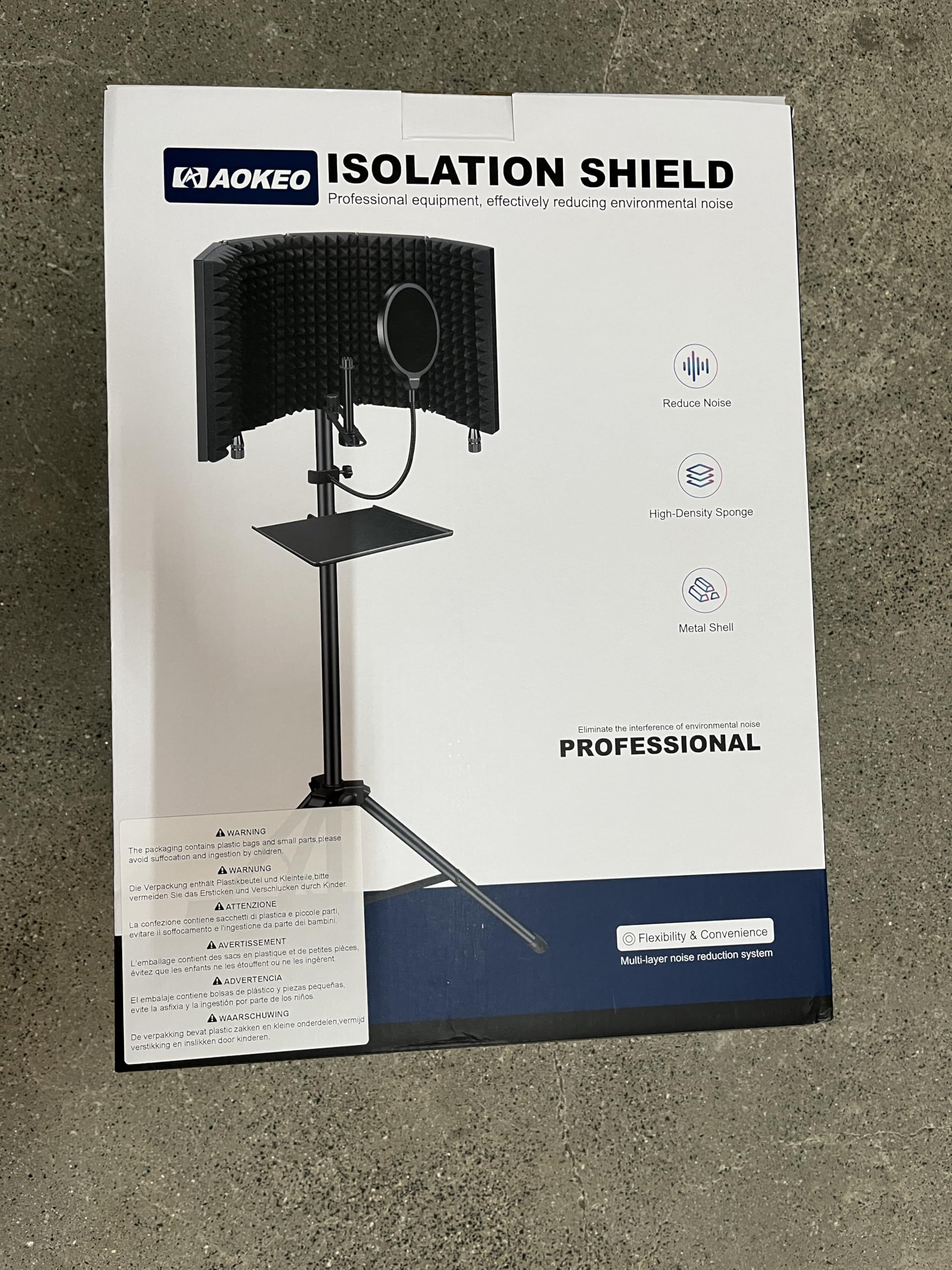 Aokeo Studio Recording Microphone Isolation Shield with Pop Filter & Tripod Stand, High Density Absorbent Foam to Filter Vocal, Foldable Sound Shield for Blue Yeti and Condenser Microphones