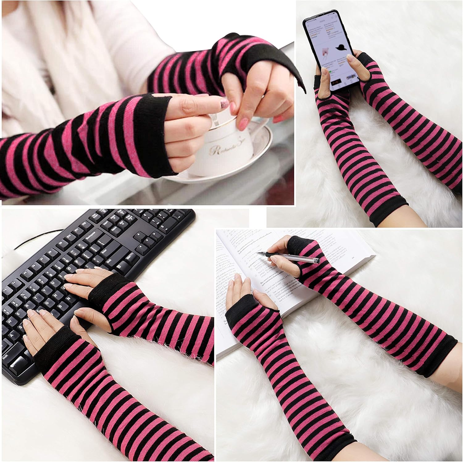 Bellady 3 Pairs Striped Arm Warmers Fingerless Gloves for Women, Pink at  Women’s Clothing store