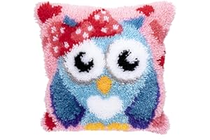 Beyond Your Thoughts DIY Latch Hook Kits Cute Blue Owl Pillow Cover Pattern Printed Crochet Needlework Crafts for Kids Adults and Beginners Family Decoration 16.5 * 16.5 in BZ981
