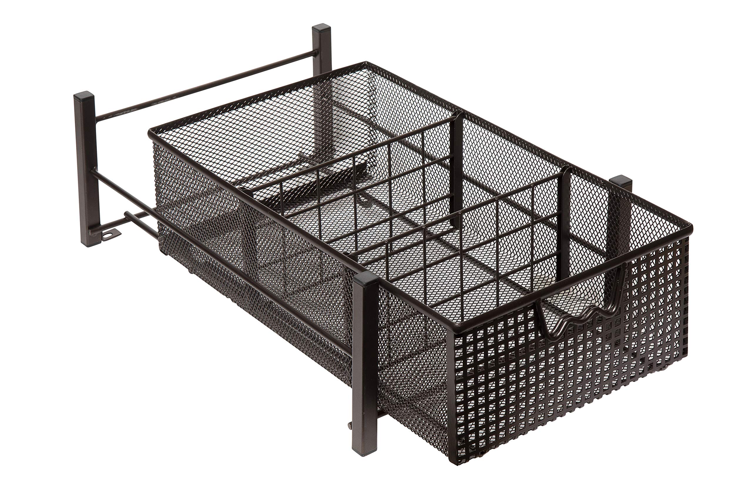 Amtido Mesh Cabinet Basket Organisers - Metal Storage Drawer - Sliding Rack with Dividers for Spice, Shower, Pantry Supplies - Kitchen, Bathroom, Undersink, Garage Shelving (Bronze, Medium)