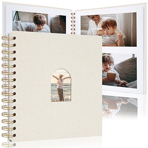 Vienrose DIY Scrapbook Album 20 x 20 cm Linen Arch Window Photo Album 40 Blank Pages Scrap Book Photo Albums for Wedding Baby Shower, Beige