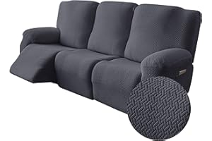 Genina Recliner Sofa Covers - Stretch Reclining Couch Covers with Stripe Jacquard - 3 Seat Cushion Slipcovers with Soft Fabric - Furniture Protector for Pet Kid (Dark Gray)