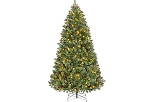 Yaheetech 6Ft Pre-lit Spruce Artificial Hinged Christmas Pine Tree Prelighted Holiday Xmas Tree for Home Party Decoration with 300 Warm White Lights and 818 Branch Tips, Green