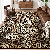 Foxmas Leopard Area Rugs for Living Room, 4x6 Feet Machine Washable Cheetah Print Rug, Non-Slip Indoor Floor Animal Rug, Carpet for Bedroom Dining Room Laundry Room Kitchen Home Office, Dark Brown
