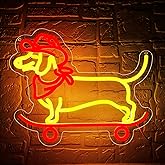 Skateboard Dachshund Neon Sign for Wall Decor Dimmable Dachshund Neon Light for Man Cave LED Animal Cowboy Dog Light Up Sign for Bedroom Office Party Christmas Birthday Gifts Size13.8 * 11.4(WZCP055)