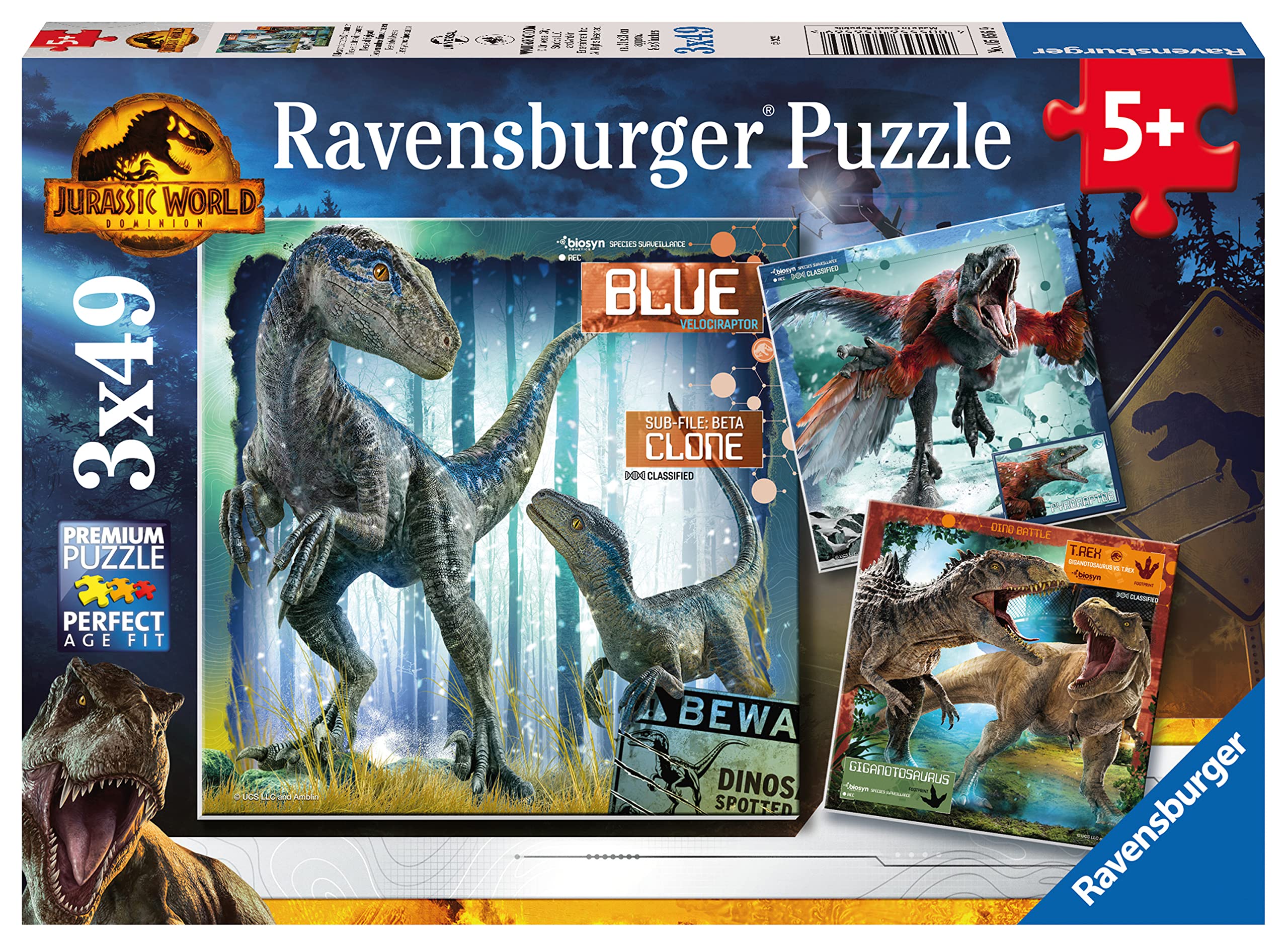 Ravensburger Jurassic World Dominion 3x 49 Pieces Jigsaw Puzzles for Kids Age 5 Years Up