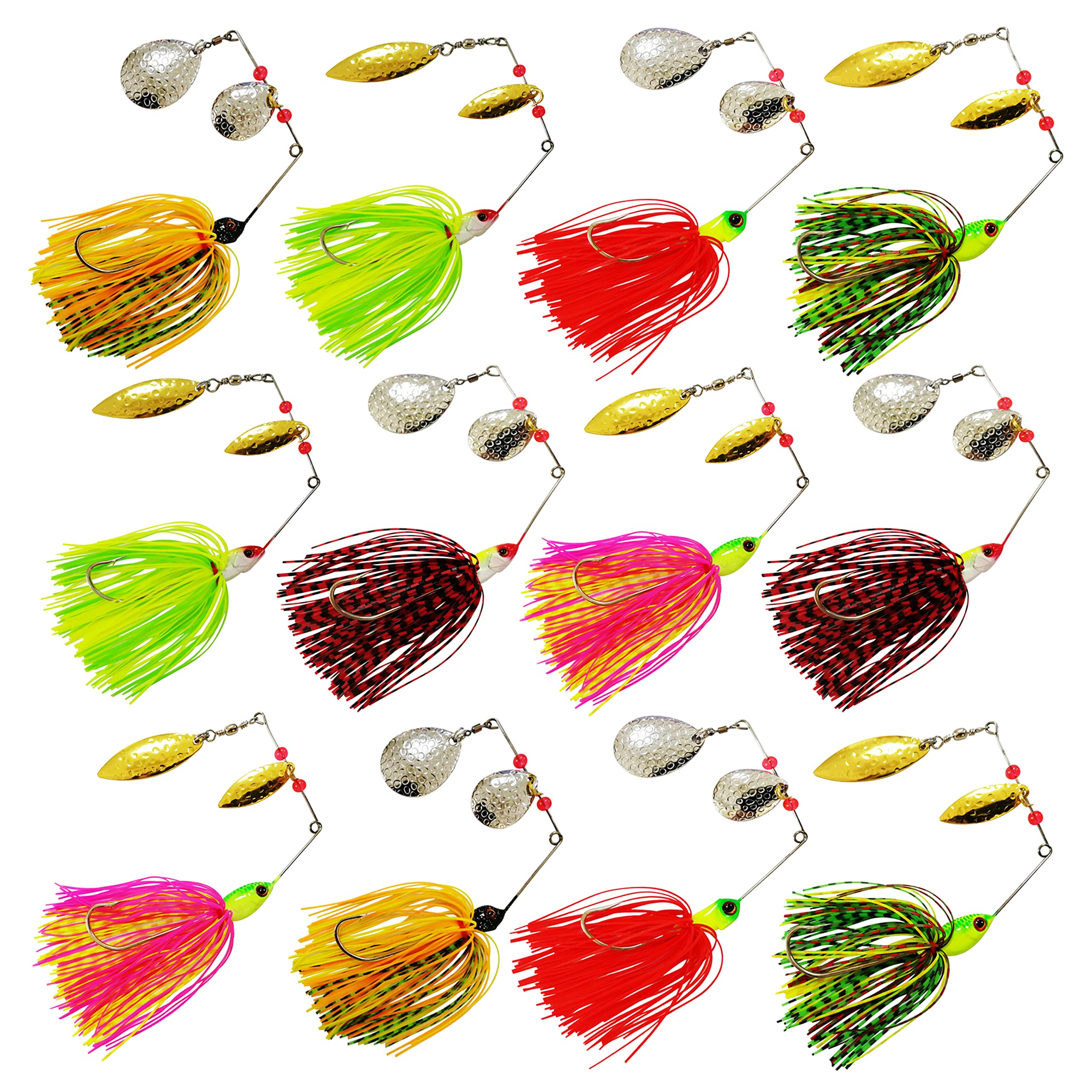 Fishing Spinner Baits Lures Hard Metal Spoon Spinnerbait Skirt Jig Lure Kit for Bass Pike Fishing(12pcs/lot)