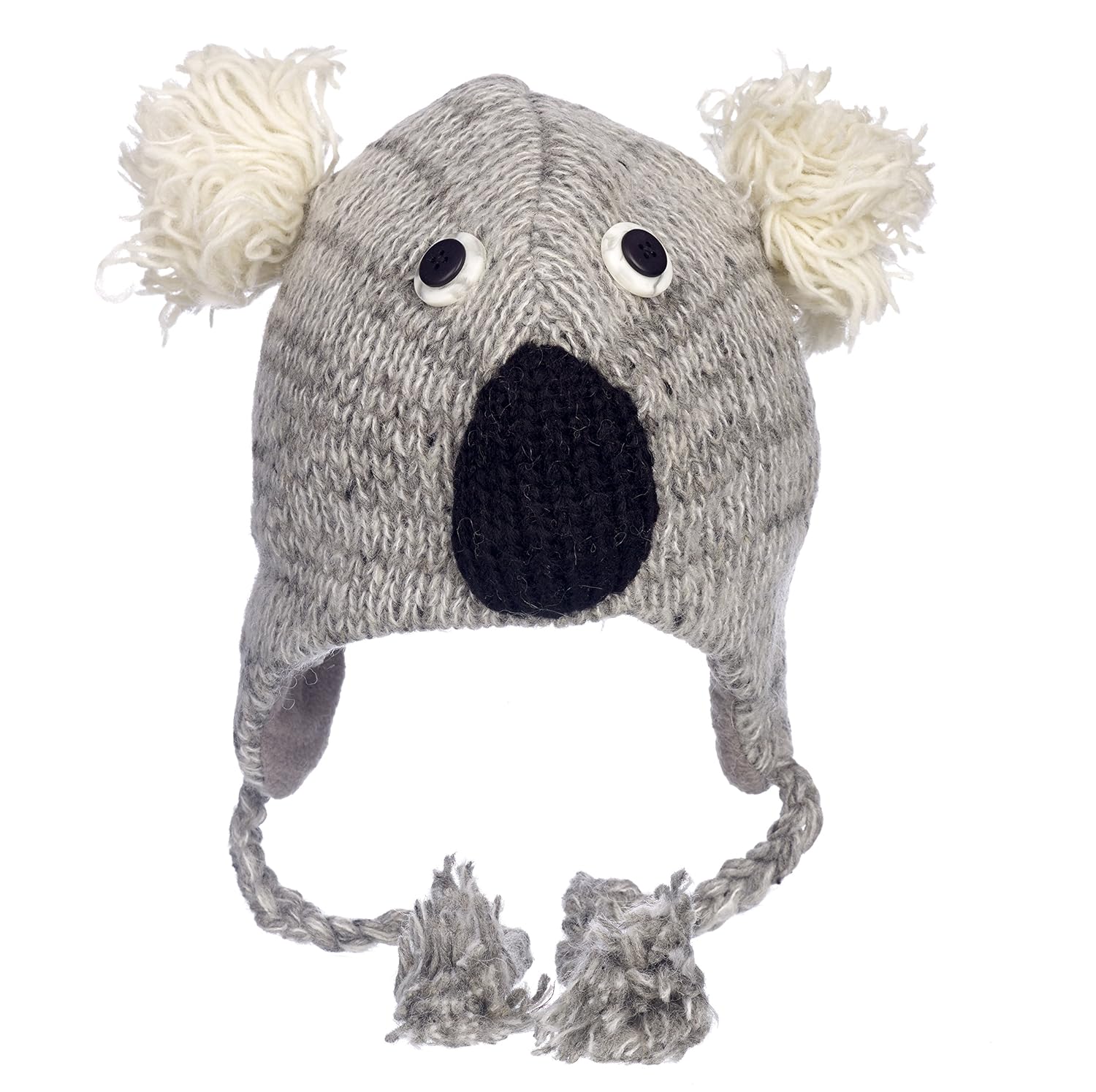 Fun Grey Koala Handmade Winter Woollen Animal Hat with Fleece Lining