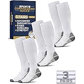 Pembrook 3 Pairs Compression Socks 20-30 mmHg - Compression Socks for Women 20-30 mmHg Knee High | Flying, Travel | White Large