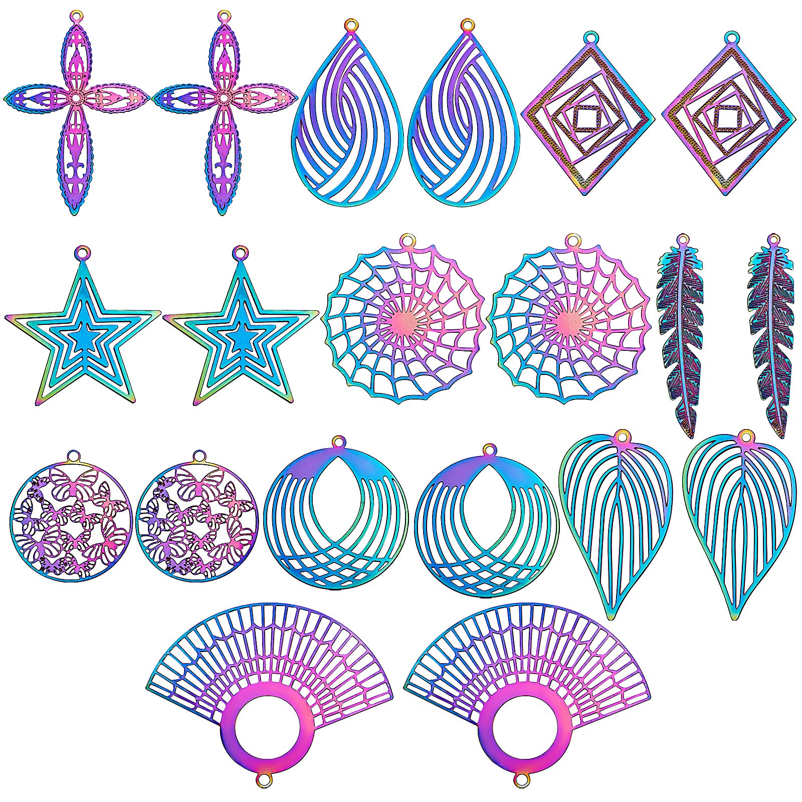 COGCHARGER 20 Pcs Vacuum Plating 201 Stainless Steel Filigree Pendants Etched Metal Embellishments for Jewelry Necklace Bracelet Earring Making Crafts