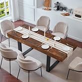 YUFAM Dining Table Extendable 63 in-79 in for 4-8 Expandable Wood Rectangle | with Fluted Base for Dinning Room Kitchen Living Room Rustic Farmhouse