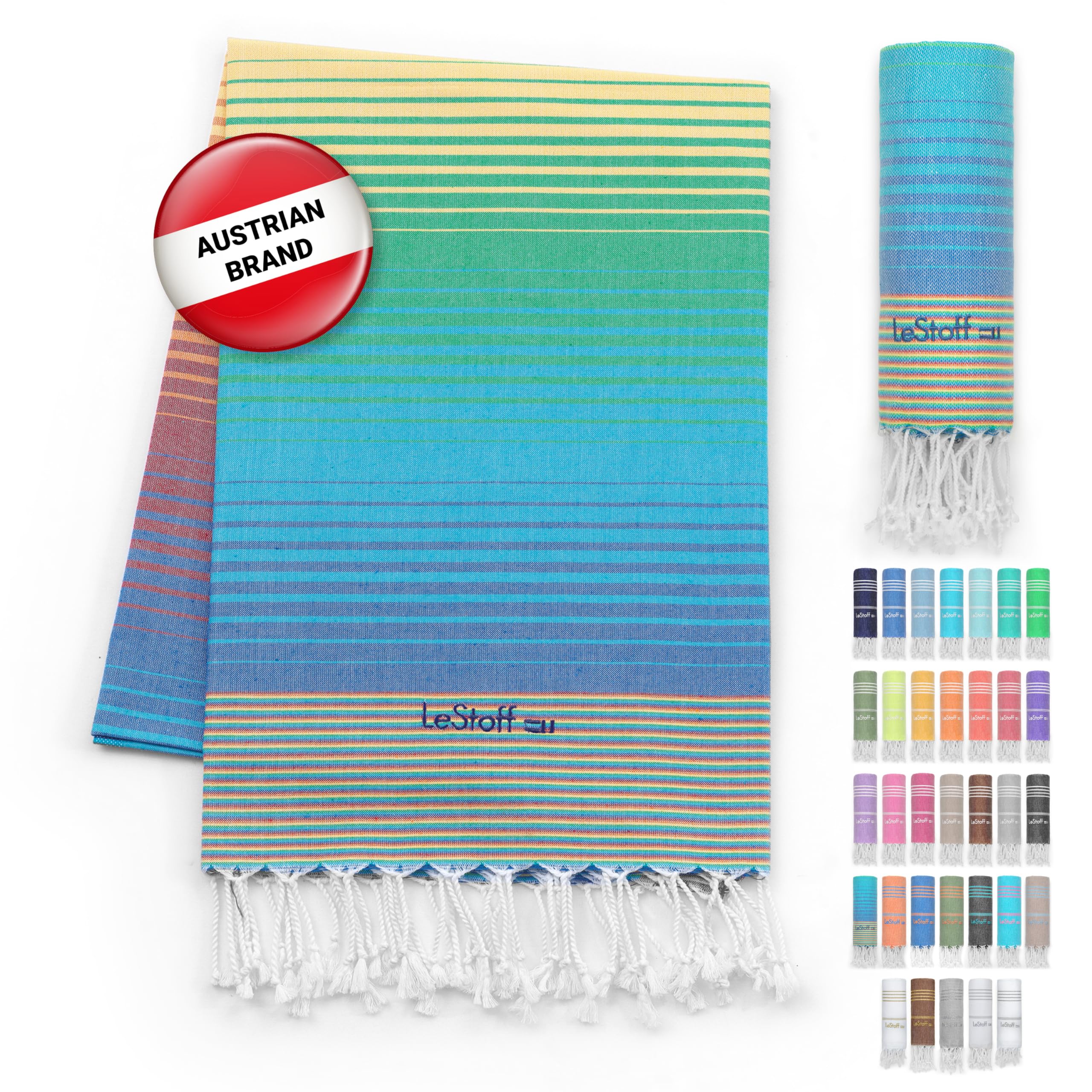 LeStoff Turkish Hammam Towel – 100% organic cotton, 95 x 180 cm, Pre-washed, Absorbent, Quick-drying, Lightweight, Turkish Towel, Hammam Beach Towel, Gym Towel, Beach Throw, Sauna Towel (Multicolour) — image 1