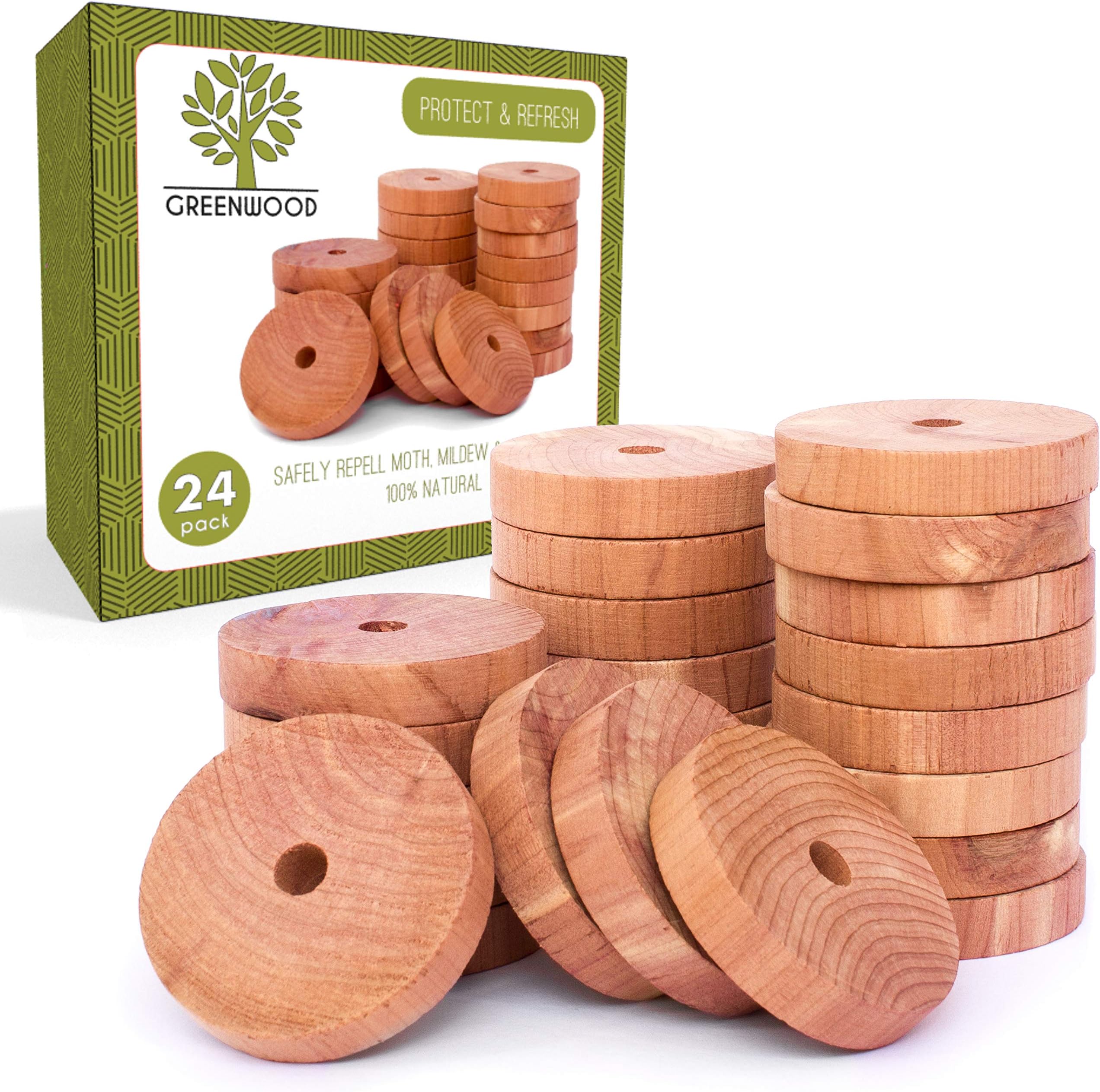 JJEcommUS Powerful 100% Natural Cedar Rings for Hangers | Best Closet Storage Protection Odor Eliminator - Refresh & Protect with Cedar Aromatic Oil | Natural Aromatic Red Cedar Wooden Rings, 24 Pack