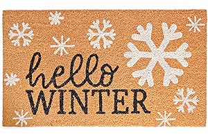 MAINEVENT Hello Winter Door Mat 30x17 Inch, Snowflake Door Mat for Covered Outdoor Area, Outdoor Winter Doormat, Winter Floor Rug, Snowflake Coir Welcome Mat