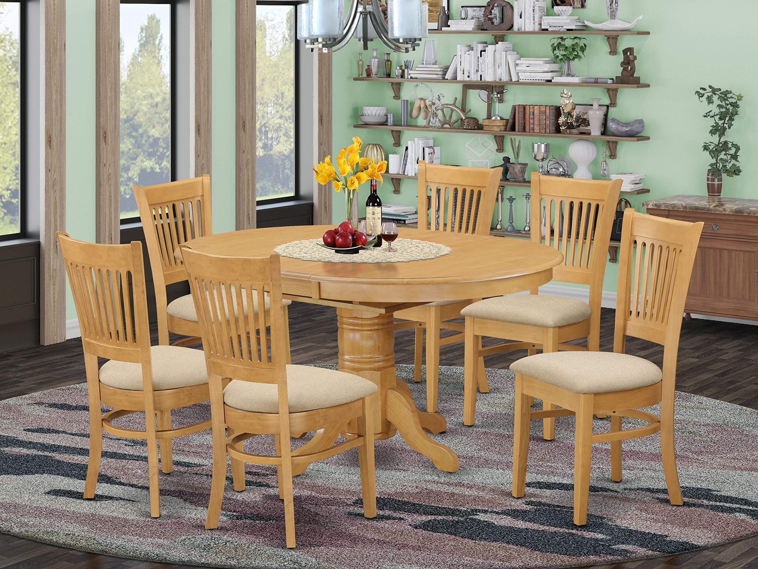 EastWest Furniture AVVA7OAKC MidCentury Dining Table Set 6