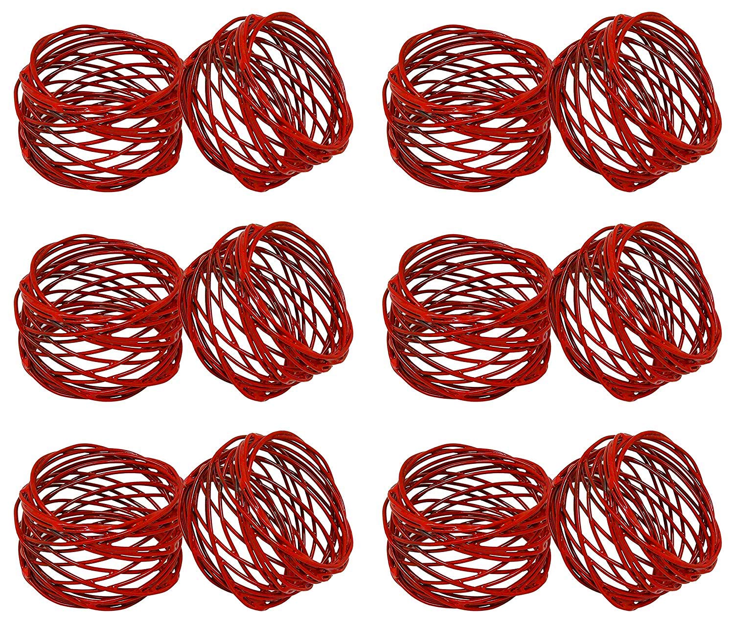 SKAVIJ Handmade Twisted Wire Mesh Napkin Rings Holders Decor Dinner Party Wedding Thanksgiving Christmas Gathering (Red 12pcs)