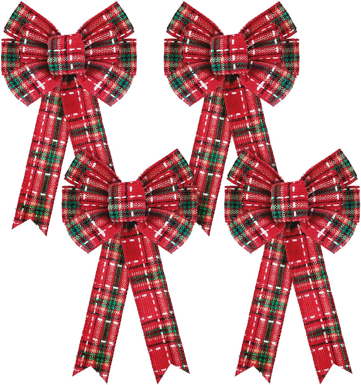 Bows & Ribbons - WILLBOND 4 Pieces Christmas Plaid Bow Christmas Red Buffalo Check Bows Wreath Plaid Bow for Christmas Tree Home Crafts Decorations