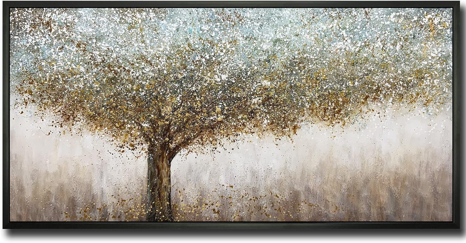 Paintings - Tiancheng Art,24x48 inch Abstract Canvas Art 100% Hand-Painted Oil Painting Wall Art Pieces Framed Canvas Paintings Contemporary Artwork Black Framed Decoration