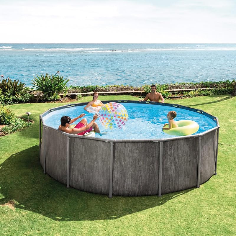 - Piscina Desmontable, Greywood Prism Frame Premium, D457x122 cm, Capacidad 16.805 litros, Escalera, Tapiz, Cobertor, Depuradora Cartucho, Montaje 45 Minutos, Conexiones Ø32 mm (56093)