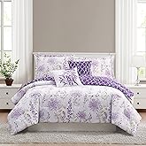 Boho Living – Comforter Set , Fresh Meadow Full/Queen Bedding , 5 Piece Set , Includes Reversible Comforter, 2 Decorative Pillows & 2 Pillow Shams , Polyester , Microfiber , Bedroom Décor , Lilac