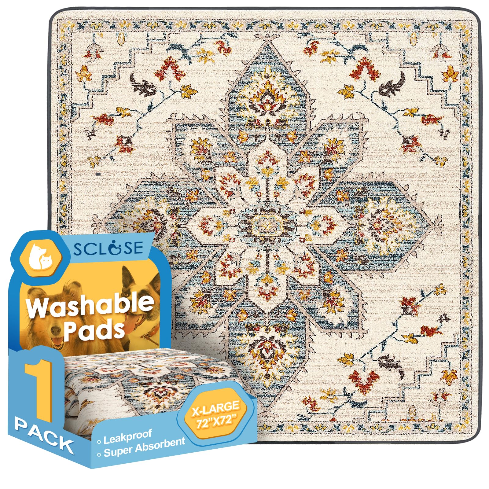 Photo 1 of SCLOSE Washable Pee Pad for Dogs Extra Large, 72" x 72" Reusable Puppy Pads Waterproof Dog Rugs, Super Absorbent, Leakproof, Dog Crate Pad, Playpen Mat, Whelping Pads, White Medallion
