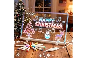 NEYSXYU LED Note Board with 7 Colors，15"x10" Drawing Tablet with 4 Modes, 7 Fluorescent Pens, Stand, Hanging Chain, Kids' Creative Drawing Toy, Christmas Gifts for Kids (White)
