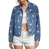 Kedera Denim Jackets for Women Trendy 2025 Long Sleeve Button Down Crop Floral Print Jean Jackets Fall Short Jean Coat