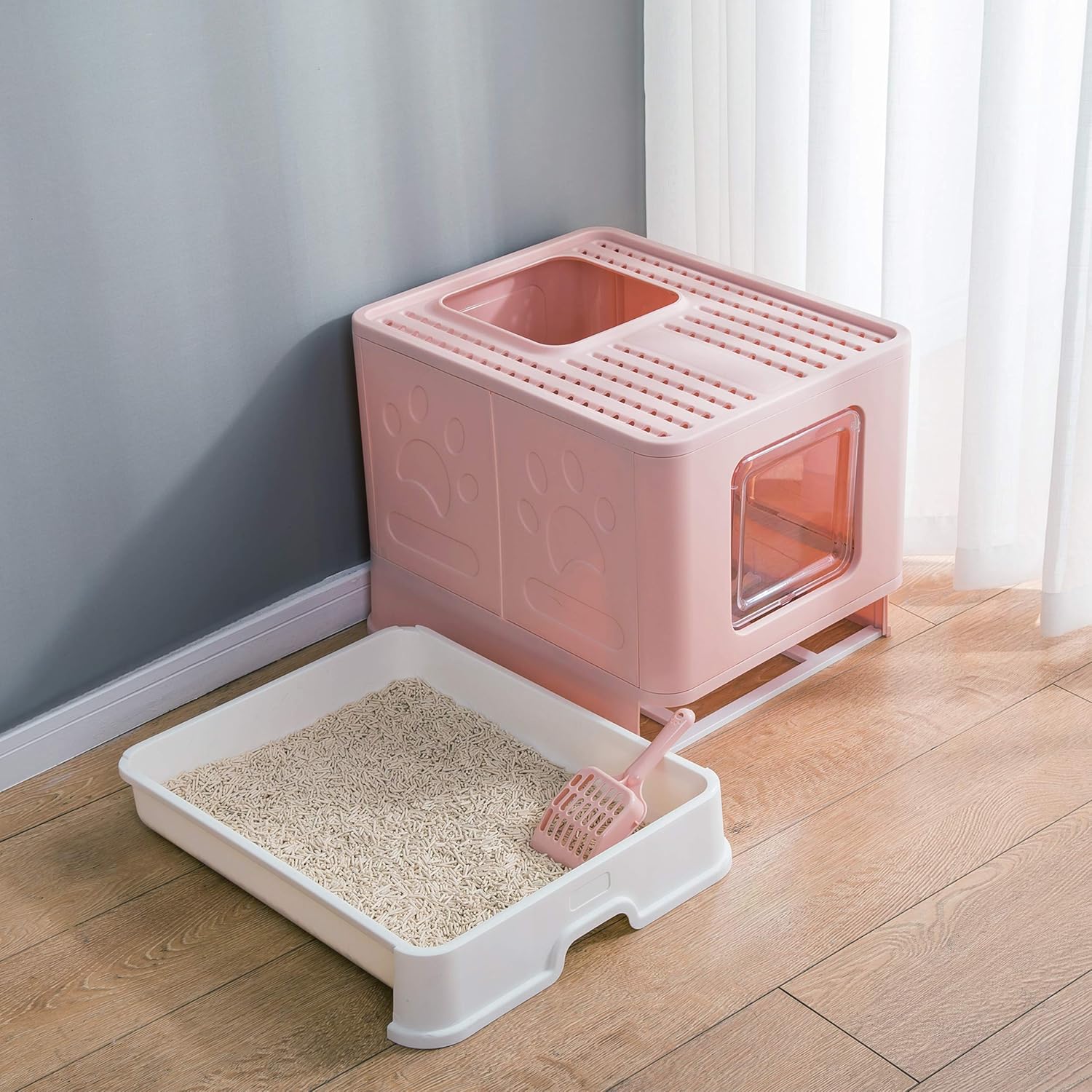 Suhaco Large Cat Litter Box with Lid, Foldable Cat Litter Box with Cat