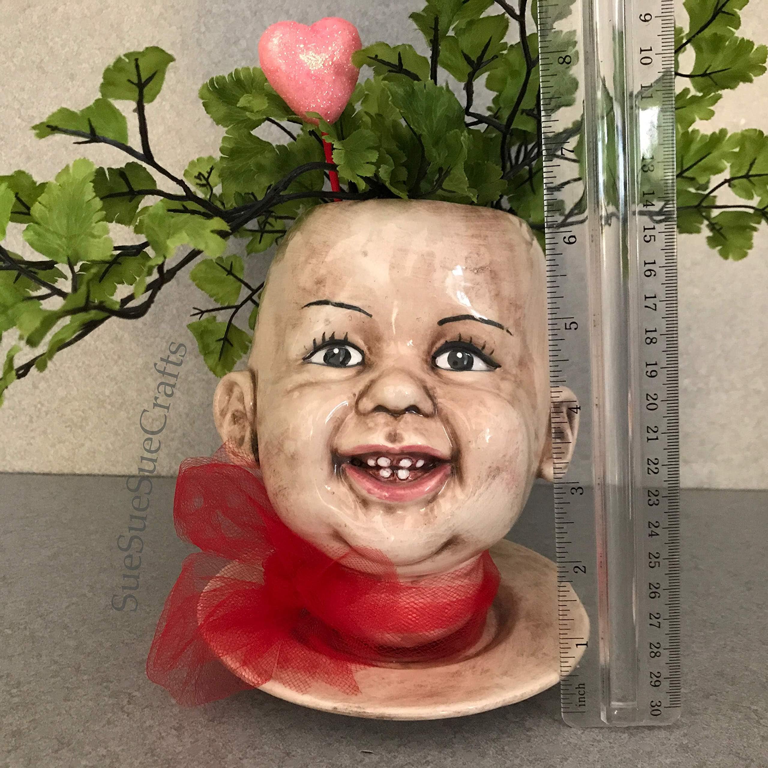Flower pot, Baby doll head, Indoor planter, Face planter, 0012519teeth03