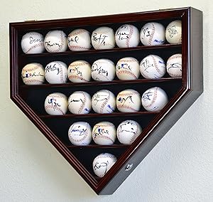 sfDisplay.com, Factory Direct Display Cases 23 Baseball Ball Display Case Cabinet Holder Wall Rack Home Plate Shaped 98% UV Protection- Lockable –Cherry