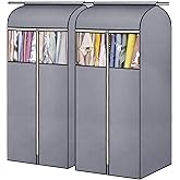 SLEEPING LAMB 54'' Hanging Garment Bags for Closet Storage Sealed Completely Jackets Coats Suits Clothes Rack Cover for Wardrobe with Clear PVC Window, 2 Packs, Grey(Hanging Rod Not Included)