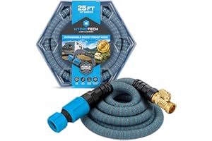 HydroTech 5/8" 25 ft Expandable Garden Hose - Flexible, Lightweight, Durable and Burst-Proof Hose with Reinforced Latex Core and Solid Brass Fittings - Great for Lawn Care, Garden, and Car Washing