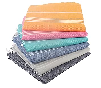 Opmart Deals Original Turkish Beach Towels Set Of 6 Pre Washed 39 X 70 Inches Famous Turkish Peshtemal Towel Fast Drying Best For Camp Yoga And