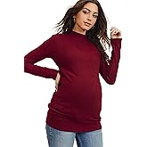 Women's Knit Ribbed Maternity Top with Mock Neck Long Sleeve