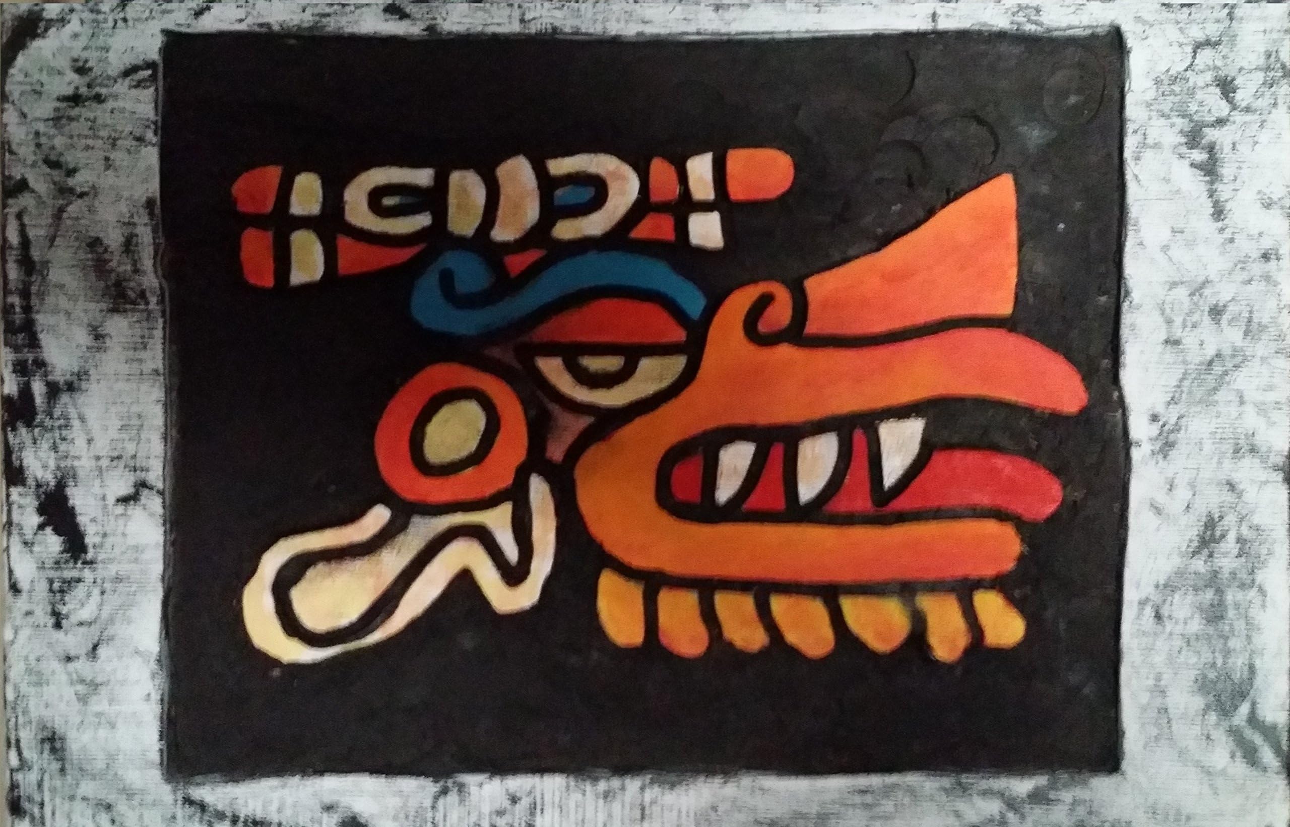 Wooden Aztec Wind God Wall Art, Primitive Wood Plaque, Carved and Painted Wall Hanging. Quetzalcóatl Snake, measure: approx: 8 X 11" . Made to Order (Allow between 1- 4 weeks for delivery)