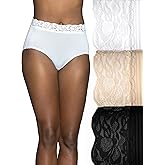 Vanity Fair Flattering Lace Panties: Lightweight & Silky with Superior Stretch, Brief, 3 Pack - Black/White/Beige, 7