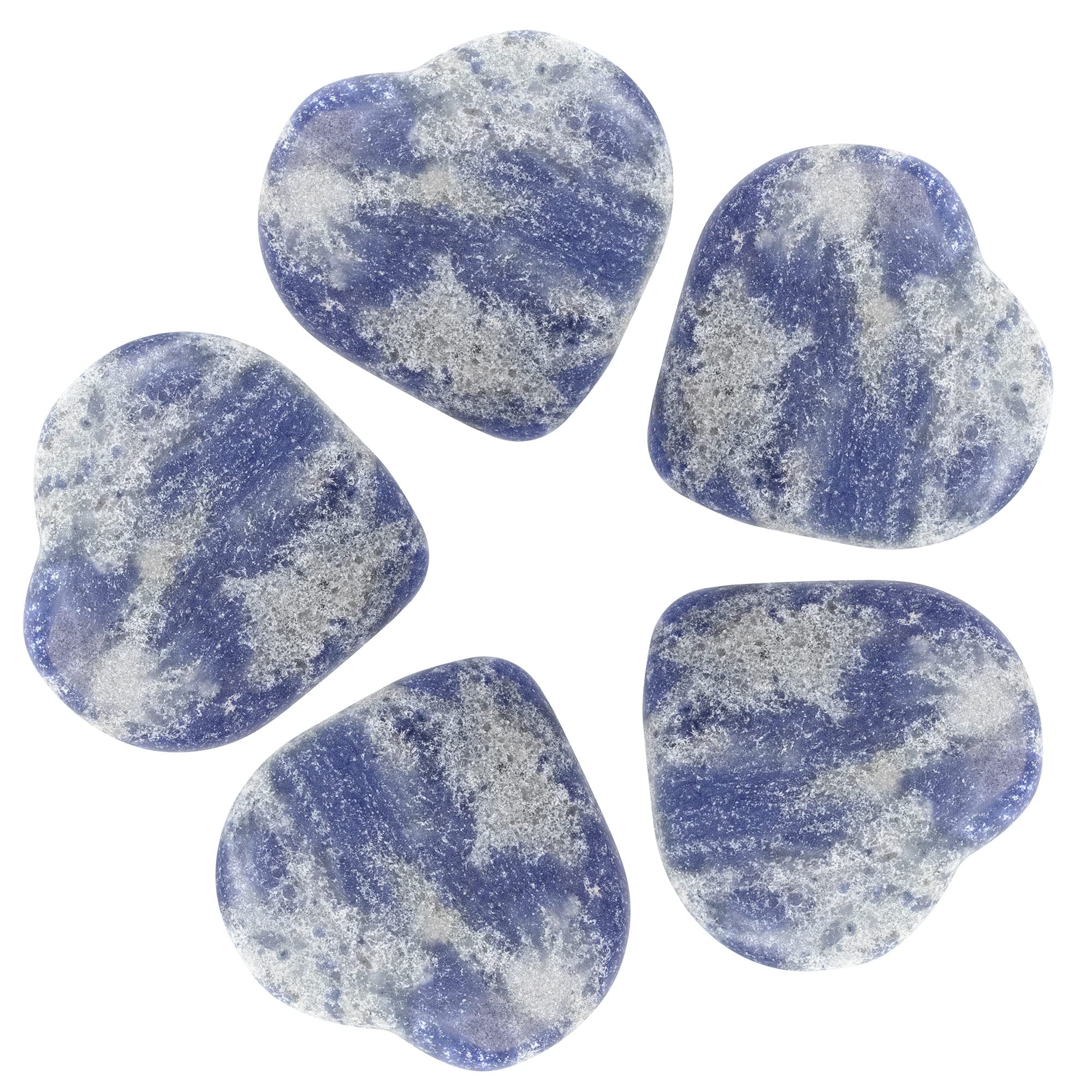 Crocon® 5 Pcs Sodalite Heart stone 25mm Mini Heart Shape gemstone Puff Stones Set 400+ Carats Pocket Crystal Healing Tumble Collection Palm Worry Stone Good Luck Meditation Gift Craft Home Decor — image 1