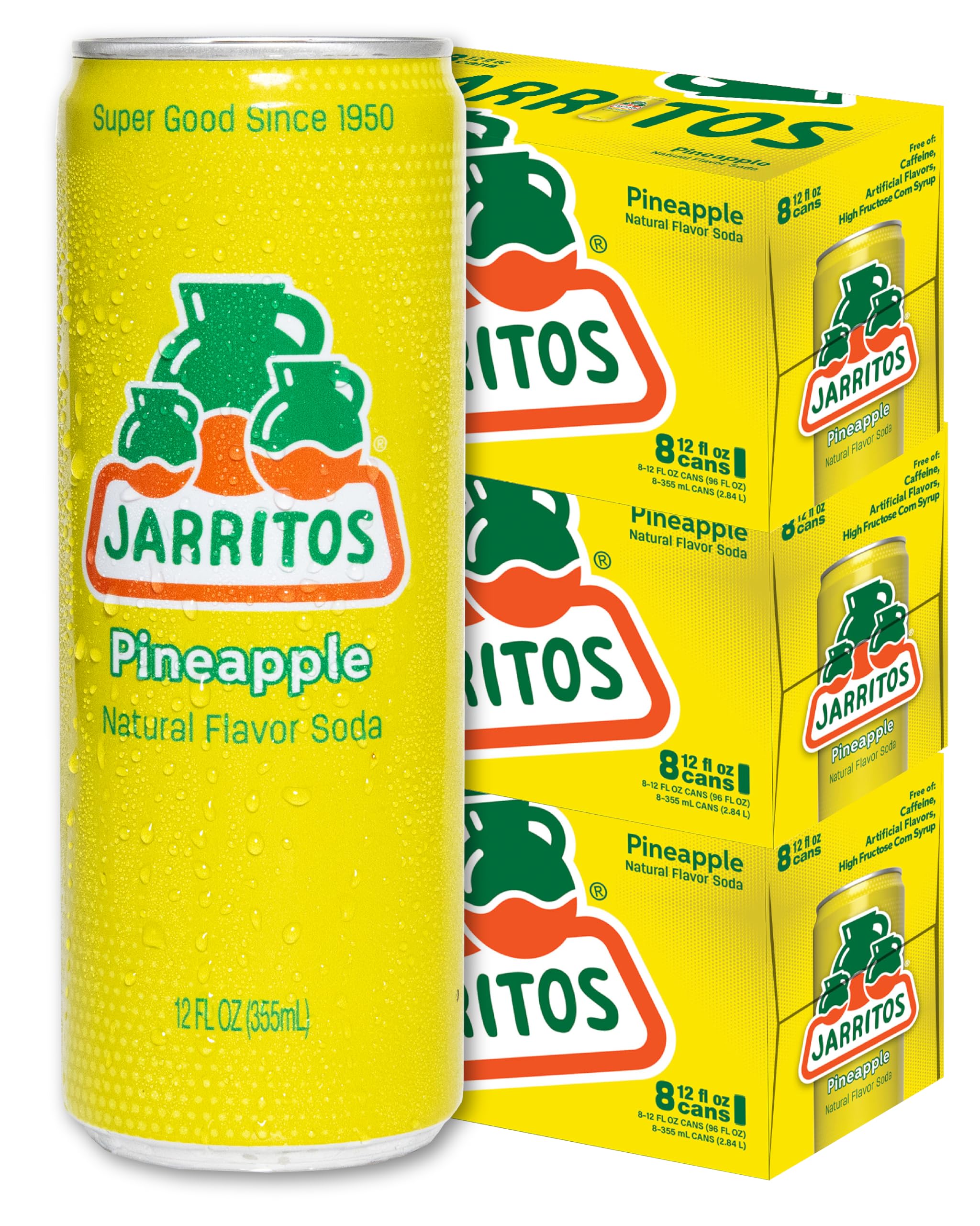 Photo 1 of Jarritos Pineapple Soda, 24 Pack of 12 oz Cans, Authentic Mexican Soft Drink, Refreshing Pineapple Flavor