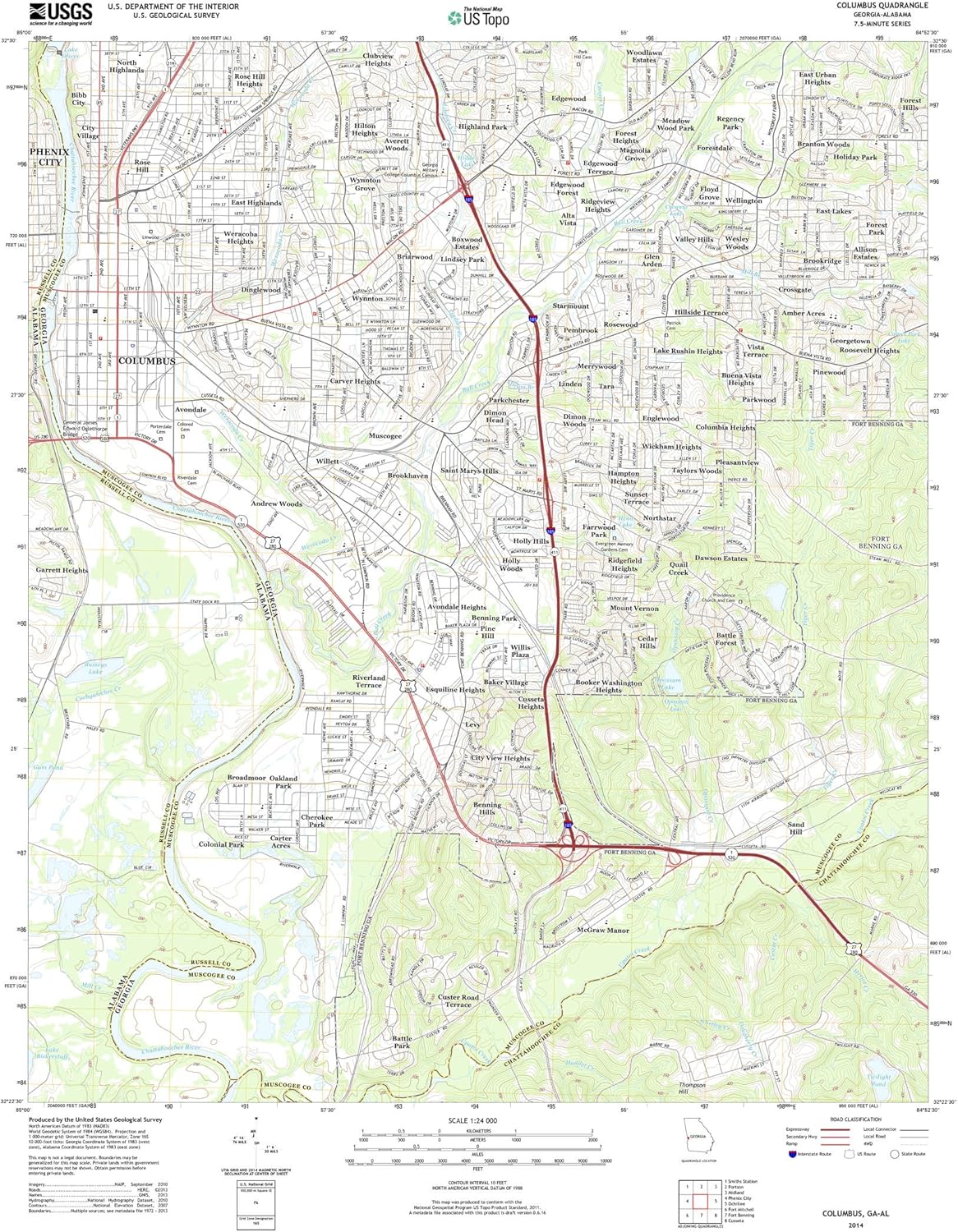Topographic Map Poster Columbus, GAAL TNM GEOPDF 7.5X7.5