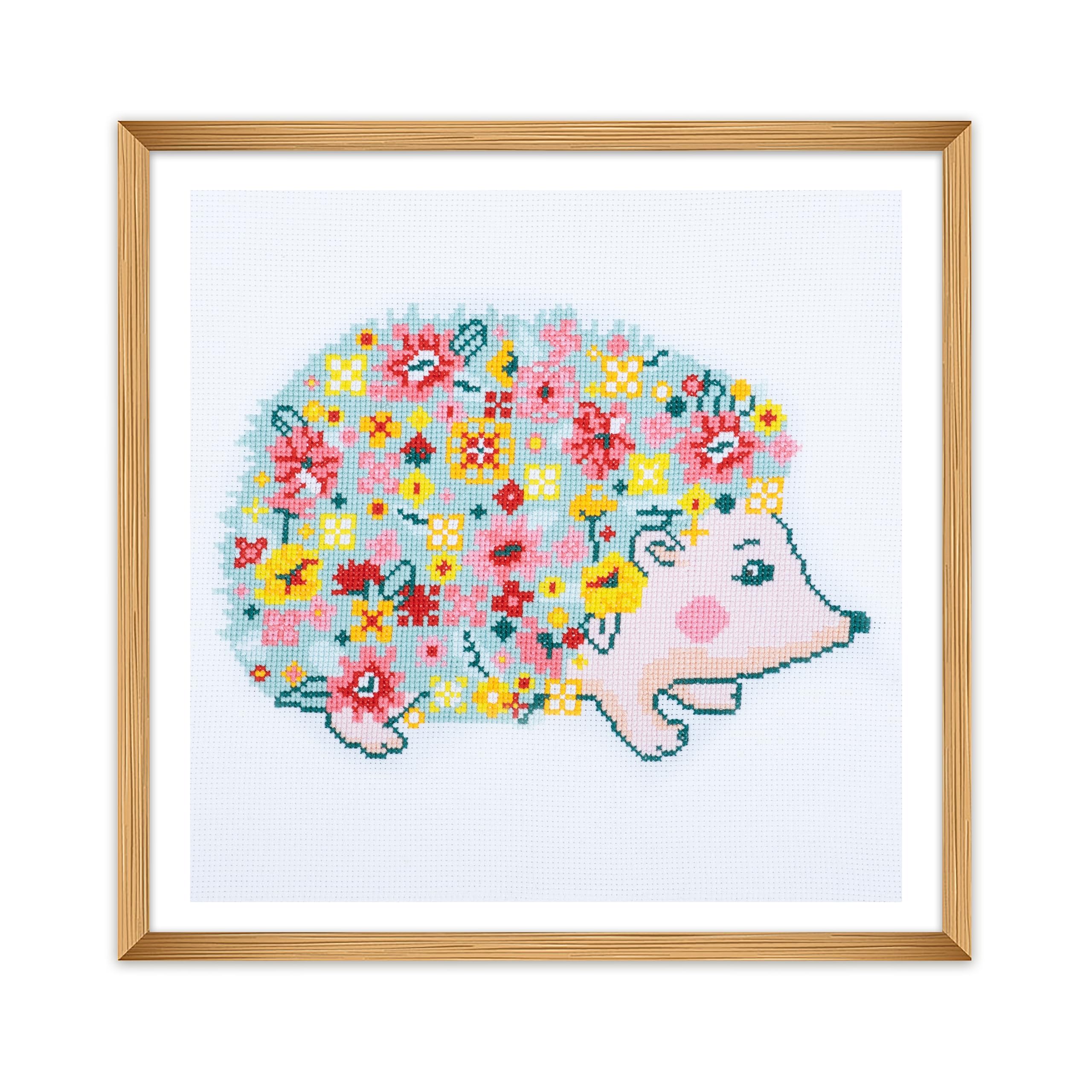 Trimits Large Cross Stitch Kits - Counted Embroidery Needlework for Adults Beginners Kids, Christmas Gifts Wall Art (Frame Not Included), 11 Count, Hedgehog