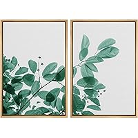 SIGNWIN Framed Wall Art Print Set Watercolor Style Close-Up Eucalyptus Nature Leaves Digital Art Modern Art Contemporary Relax/Calm Green Cool for Living Room, Bedroom, Office - 16