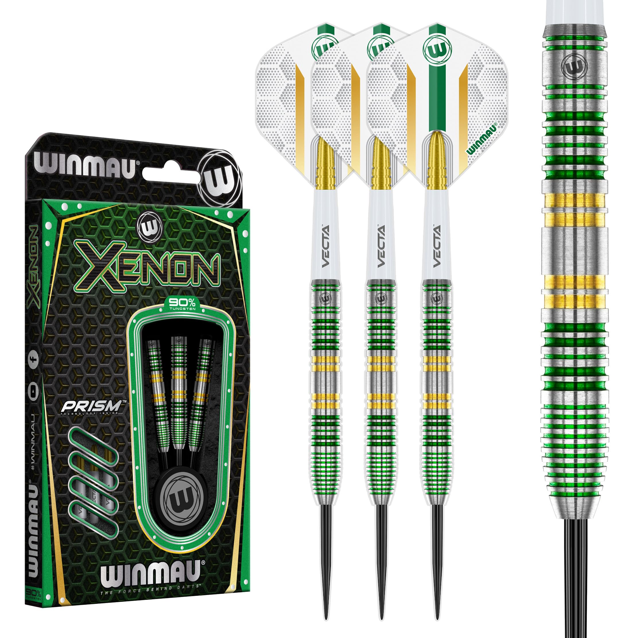 WINMAU Darts Xenon 24g 90% Professional Tungsten Steel Tip Darts Set with Dart Flights and Dart Shafts (Stems)