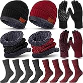 10 Pieces Winter Hat Beanie Scarf Touch Screen Gloves and Sock Set Slouchy Knit Skull Cap Beanies Fleece Lining Neck Warmer