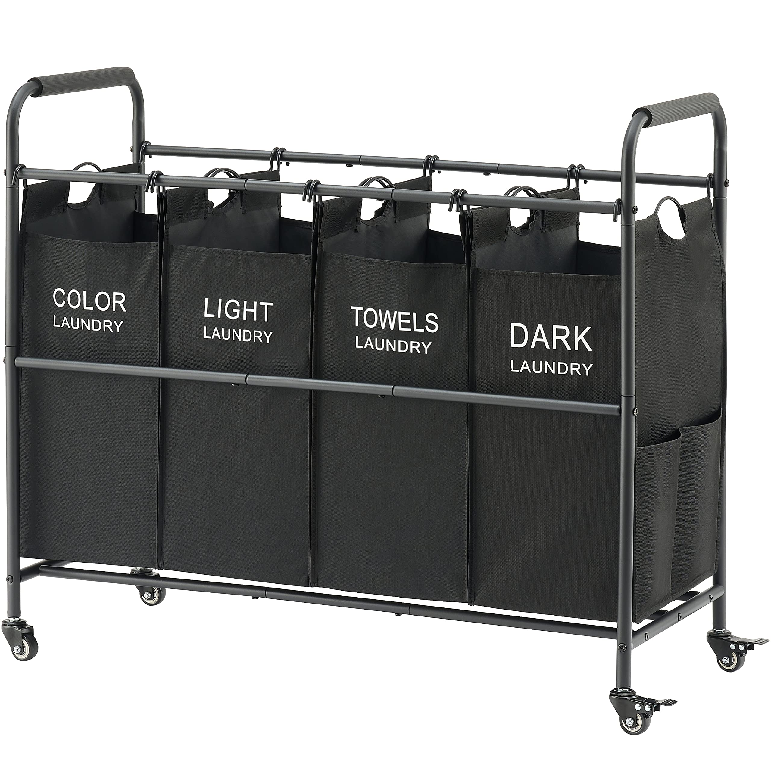 Photo 1 of Tajsoon 4 Bag Laundry Sorter Cart, 4 Section Laundry Hamper Sorter with Heavy Duty Lockable Rolling Wheels, Laundry Separator Hamper with Removable Bags for Dirty Clothes Storage, Black