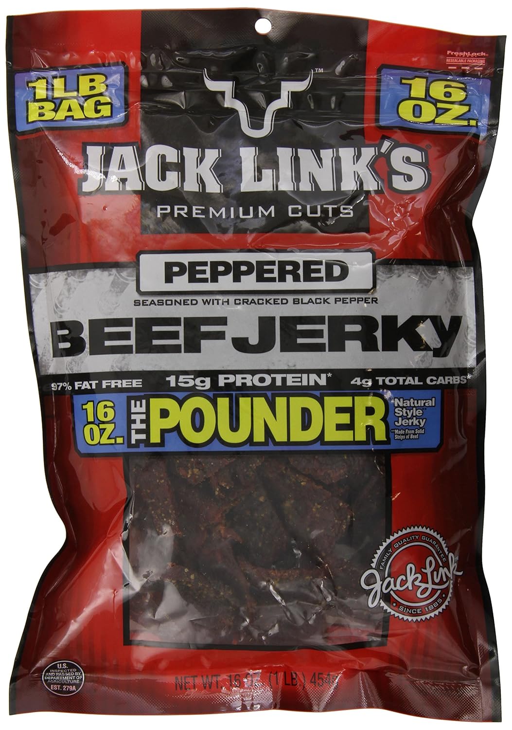 Jack Links Jerky, Peppered, 16 Ounce